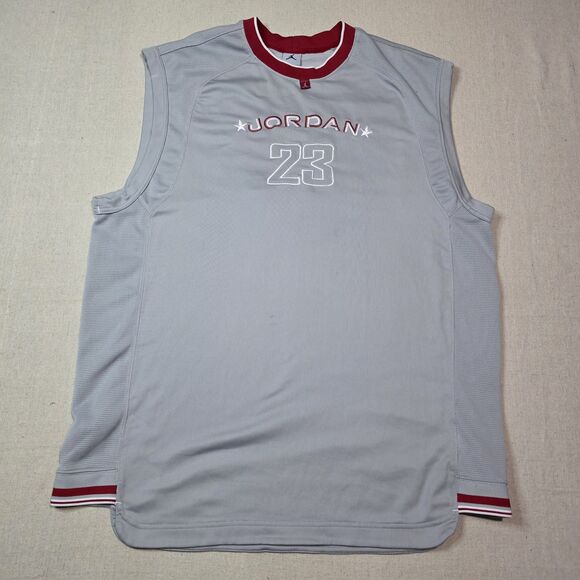 Jordan Jump Man 23 Y2K Gray With Red Stitched Sleeveless Jersey Mens Size XL - Picture 1 of 7